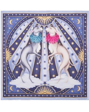 Fable England Catherine Rowe Pet Portraits Whippet Silk Square Scarf - Blue