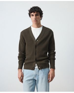 Mango Medium Knit Microstructure Cardigan Sweater - Brown