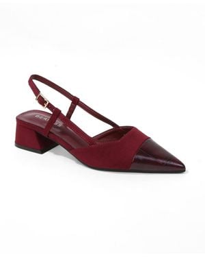 BERNESS Fay Croco Texture Toe Cap Low Block Heel Slingback - Red