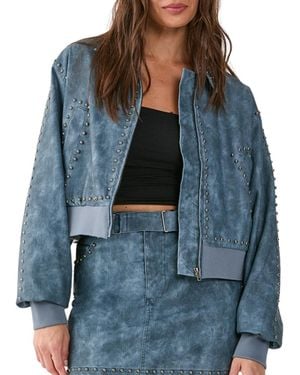 Nasty Gal Leather Studded Bomber Jacket - Blue