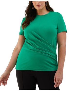 ELLA rafaella Plus Size Asymmetrical Wrap Short Sleeve Top - Green