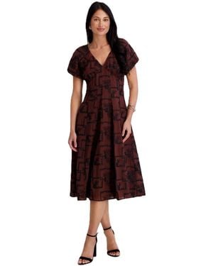 Kensie Embroidered V-neck A-line Midi Dress
