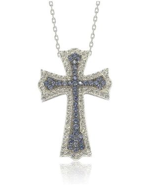 SUZY LEVIAN NEW YORK Suzy Levian Sterling Silver Sapphire & Created White Sapphire Cross Pendant