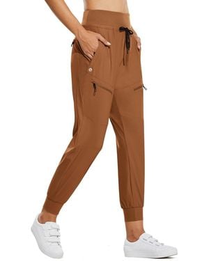 Peneyon Lightweight Hiking Pants 4 Way Stretch Quick Dry Zippered Pockets - Brown