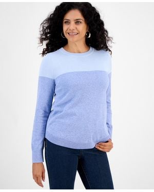 Style & Co. Cotton Colorblocked Pullover Sweater - Blue