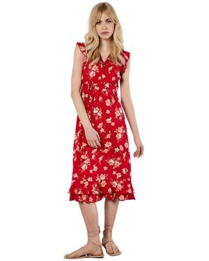 Apricot Rock Cress Floral Ditsy Midi Dress - Red