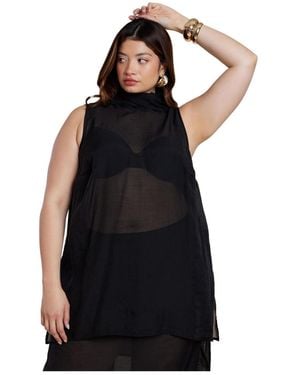 Eloquii Sheer Neck-tie Tunic - Black