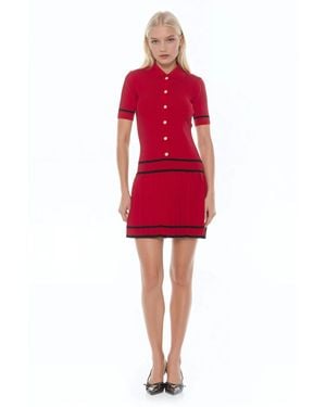 Alexia Admor Lucinda Fully Knit Colla Short Sleeve Dress - Red
