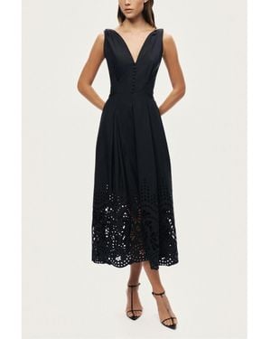 Nocturne Sleeveless Embroidered Midi Dress - Black