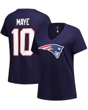 Fanatics Drake Maye New England Patriots Plus Size Name Number V-neck T-shirt - Blue
