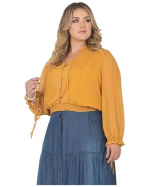 Standards & Practices Plus Size Long Bishop Tie Sleeve Chiffon Blouse - Blue