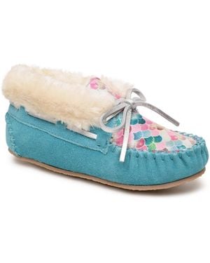 Minnetonka Little And Big Girls Charley Moccasin Slippers - Blue