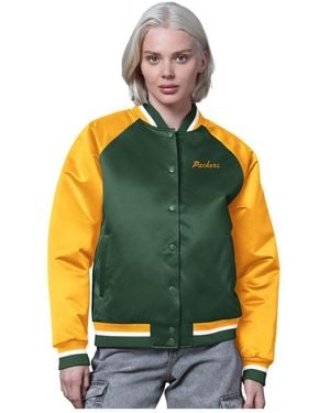 Starter Green/gold Green Bay Packers Satin Full-snap Vintage Varsity Jacket - Multicolor