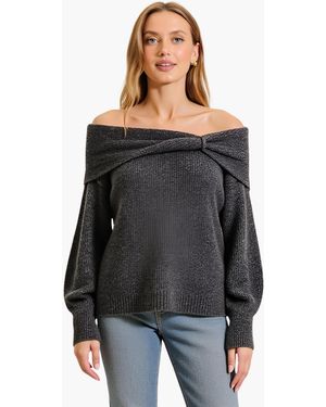 Modenaire Off-shoulder Metallic Knit Sweater Top - Black