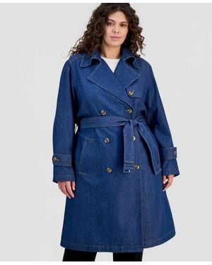 Anne Klein Plus Size Belted Denim Trench Coat - Blue