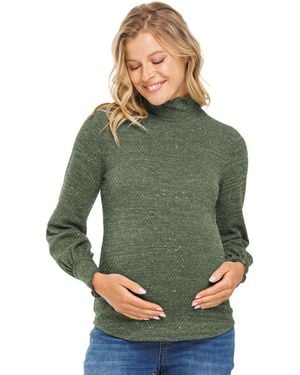 Hello Miss Maternity Shimmer Long Sleeve Mock Neck Top - Green