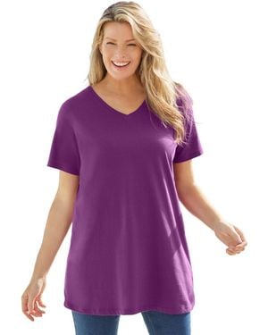 Woman Within Plus Size Perfect Short-sleeve V-neck Tunic - Purple