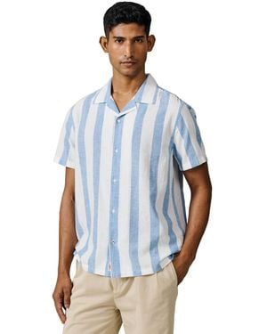 aubi Abbey Cuban Collar Short Sleeved Shirt - Blue
