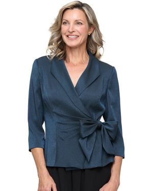 Alex Evenings Shimmer Side-tie 3/4-sleeve Collared Blouse - Blue