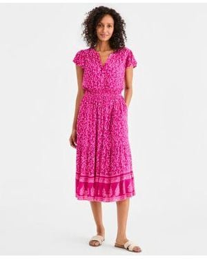 Style & Co. Style Co Printed Tiered Midi Dress Macys Exclusive - Pink