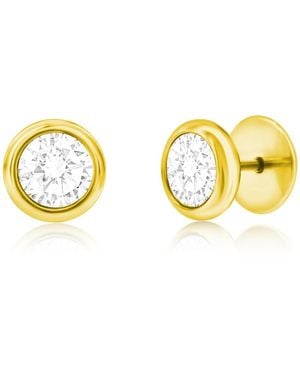 Metallo Stainless Steel Bezel-set Cz Stud Earrings - Metallic