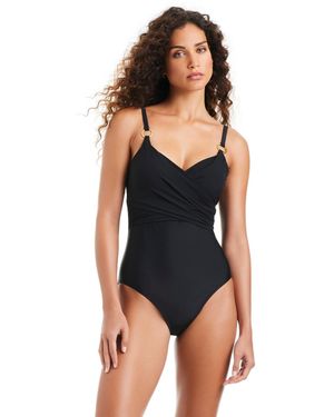 Beyond Control Solid Essentials V-neck One-piece Swimsuit - Black