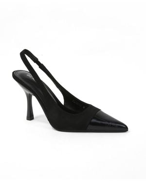 BERNESS Florrie Croco Toe Cap Faux Suede Slingbacks - Black