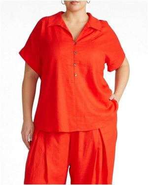UNIVERSAL STANDARD Plus Size Sandy Short Sleeve Stretch Linen Shirt - Red