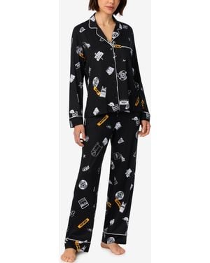 DKNY Long-sleeve Button-front Pajama Top And Pants Set - Black