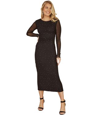 Yumi' Sparkle Mesh Bodycon Midi Dress - Black