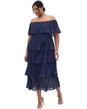 City Chic Night Garden Tier Midi Dress - Blue