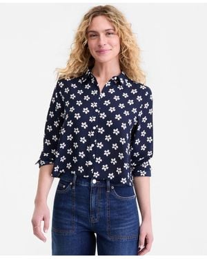 On 34th Cropped Button-down Crepe Shirt - Blue