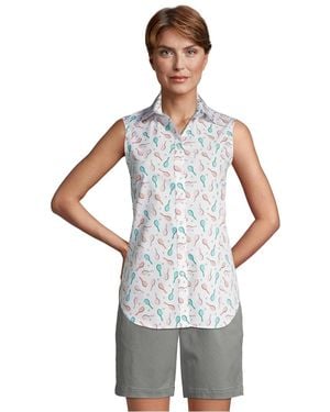 Lands' End No Iron Supima Cotton Sleeveless Shirt - Gray