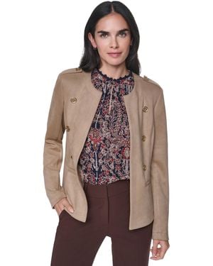 Tommy Hilfiger Suede Collarless Band Jacket - Brown