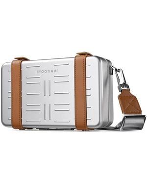 Byootique Mini Suitcase Crossbody Bag Portable Hard Shell Aluminum Cosmetic Makeup Case - White