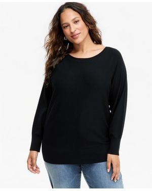 INC International Concepts Plus Size Boat Neck Raglan Sweater - Black
