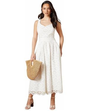 Oasis Embroidered Broderie Midi Dress - White