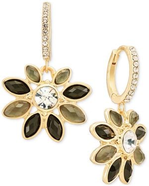 Lonna & Lilly Multi-stone Floral Pave Hoop Earrings - Metallic