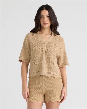 NVLT Short Sleeve Crochet Sweater - Natural