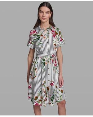 KARL LAGERFELD Short-sleeve Striped Shirt Dress - White