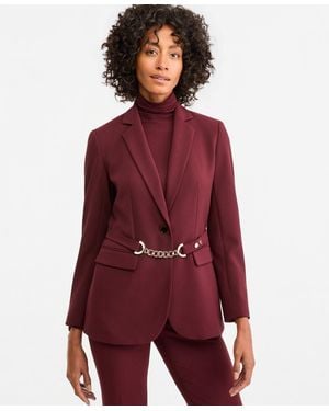 Anne Klein Notch Collar Belted Blazer - Red