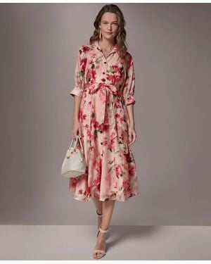 Donna Karan Printed Collared Neck Shirt Dress - Multicolor