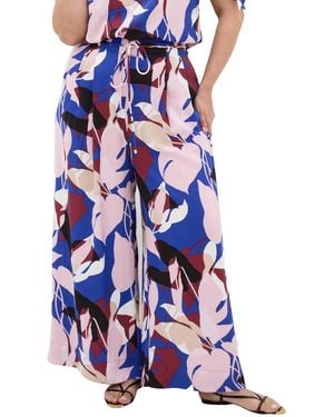 City Chic Plus Size Floral-print High-rise Wide-leg Pants - Blue
