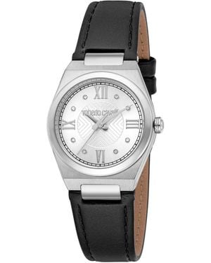 Roberto Cavalli Quartz Black Leather Strap Watch - Gray