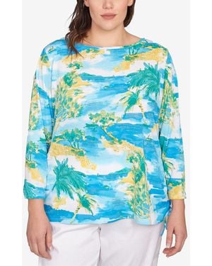 Ruby Rd. Plus Size Paradise Island Crinkle Knit Top - Blue