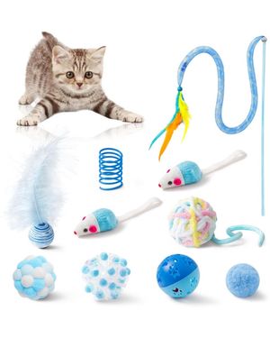 Aronkl Interactive Cat Toys Set Foldable Tunnel Teaser Wand Springs Mice Crinkle Balls Bell Puzzle For Indoor Cats Gift - Blue