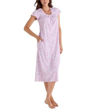 Miss Elaine Paisley-print Lace-trim Nightgown - Purple