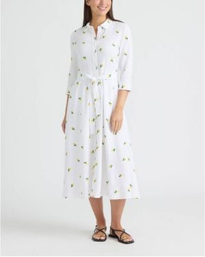 Ellen Tracy Linen Belted Shirt Dress - White