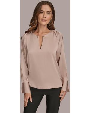 Donna Karan Round Neck Top - Natural