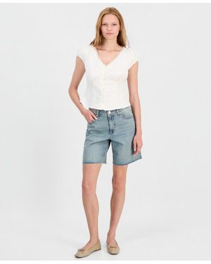 And Now This Studded Raw-hem Jean Shorts - Blue